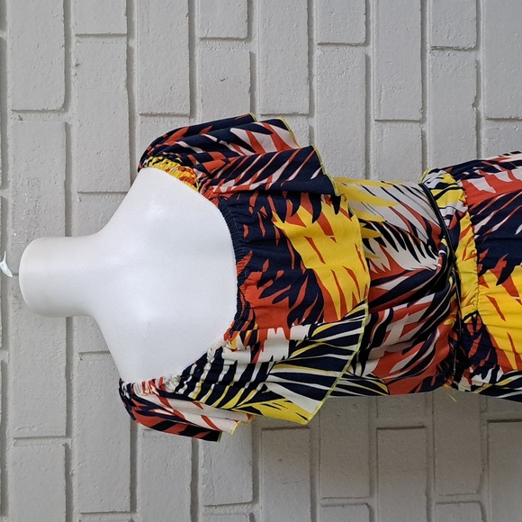 Mlle Gabrielle Multicolor Tropical Ruffle Off The Shoulder Maxi Dress. Size Lg - Picture 7 of 12
